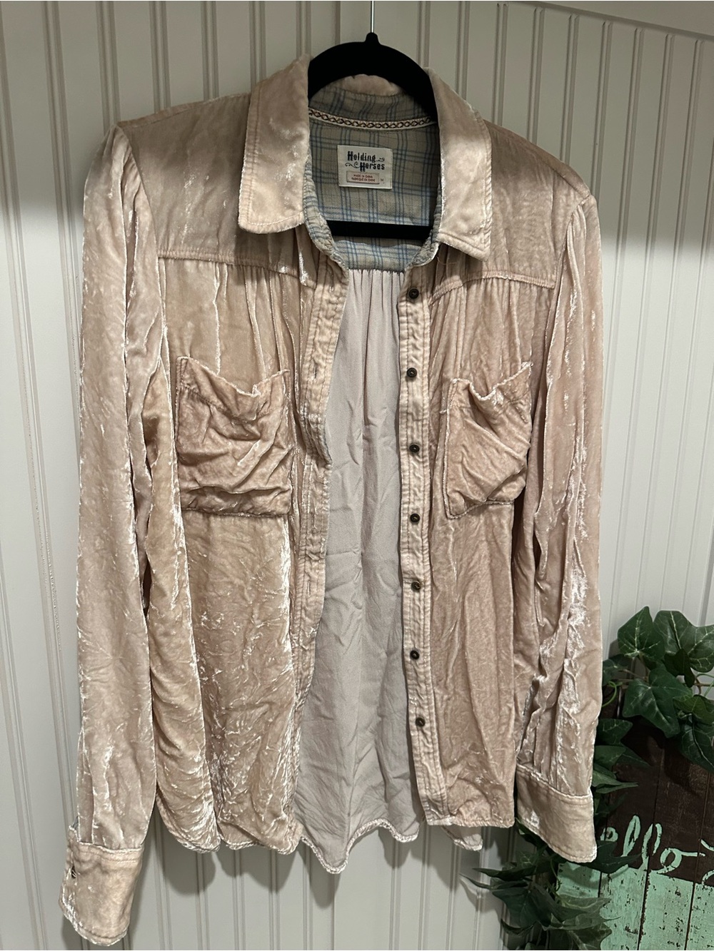 Vintage Holding Horses by Anthropologie Silk Velvet Button-Down Top – Never Worn